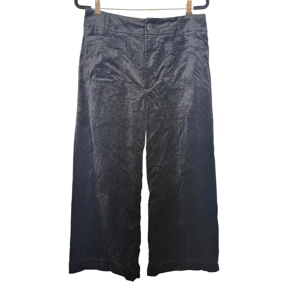 Maeve The Colette Black Velvet Wide Leg Cropped Pants Size 31 Anthro